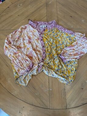 DAVI & DANI Yellow and Pink Mixed Floral Button-Up Blouse